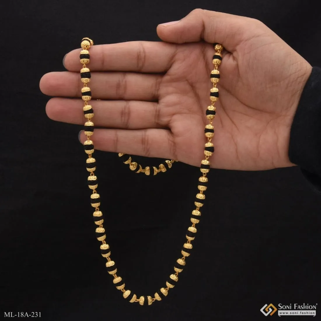 1 Gram Gold Forming Fancy Design High-quality Rudraksha Mala For Men - Style A231