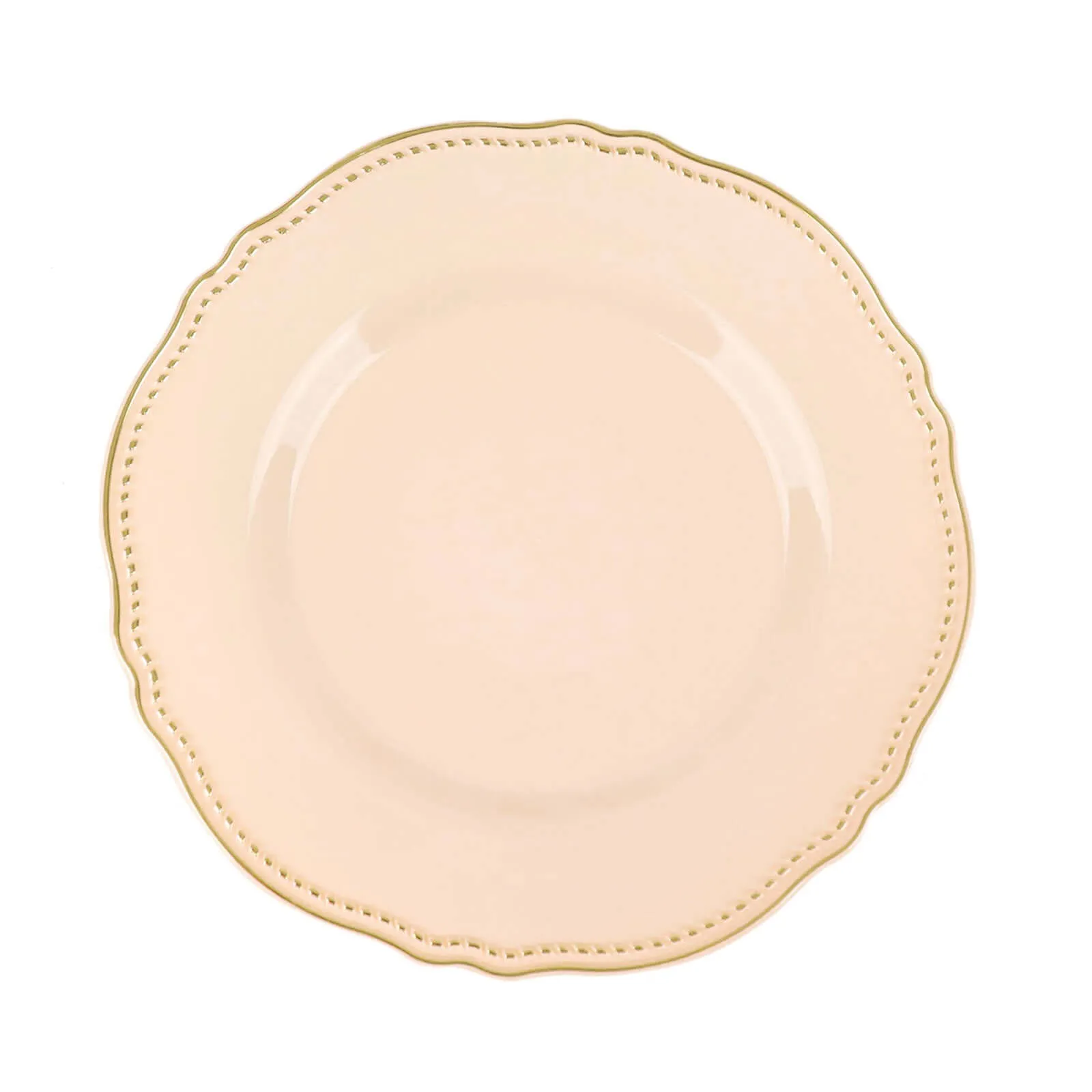 10 Pack 10" Nude Gold Scalloped Rim Disposable Dinner Plates, Large Plastic Party Plates