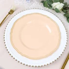 10 Pack 10" Nude Gold Scalloped Rim Disposable Dinner Plates, Large Plastic Party Plates