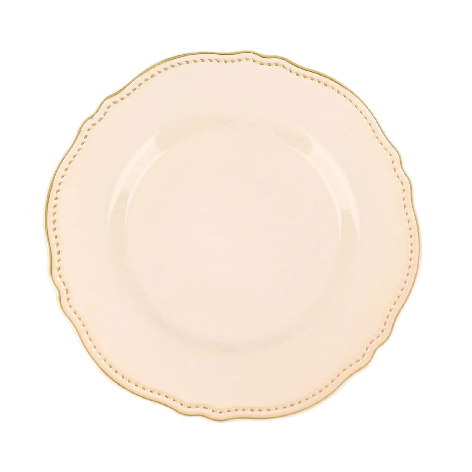 10 Pack 10" Nude Gold Scalloped Rim Disposable Dinner Plates, Large Plastic Party Plates