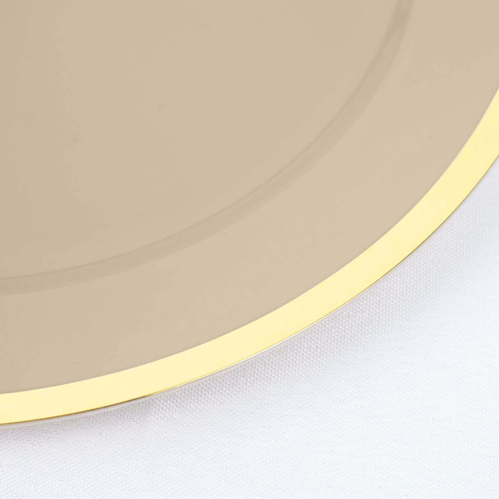 10 Pack 10" Regal Taupe and Gold Round Plastic Dinner Plates