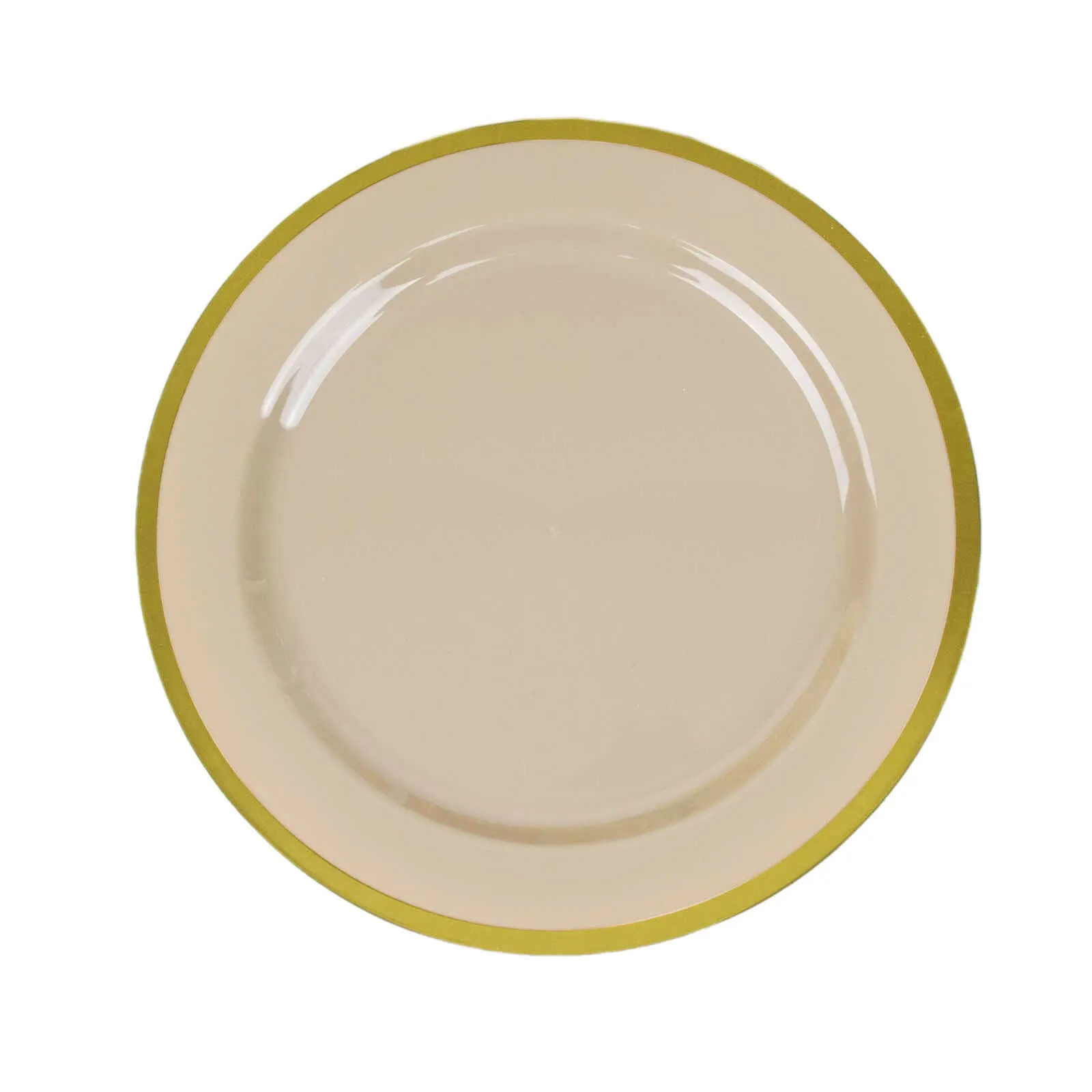 10 Pack 10" Regal Taupe and Gold Round Plastic Dinner Plates