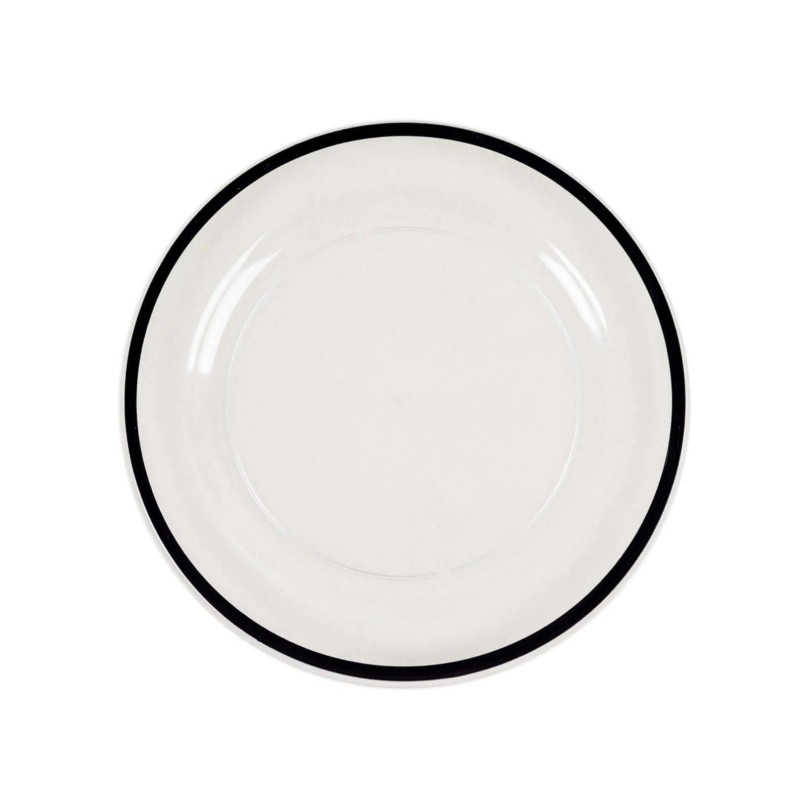 10 Pack Clear Regal Disposable Party Plates With Black Rim, 10" Round Plastic Dinner Plates