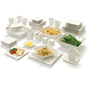 10 Strawberry Street Nova Square 45-Piece Stoneware Dinnerware Set, Cream/White