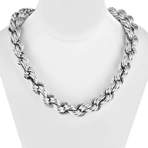 10k White Gold Textured Solid Twist Rope Chain 16.25 mm