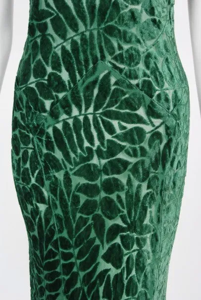 1930's Emerald Green Leaf Motif Sheer Silk Velvet Bias-Cut Gown & Bolero