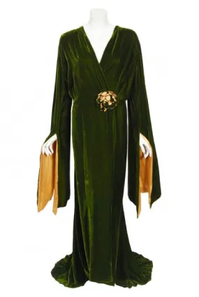 1930's Princess Obolensky Olive Green Velvet Winged-Sleeve Dressing Gown