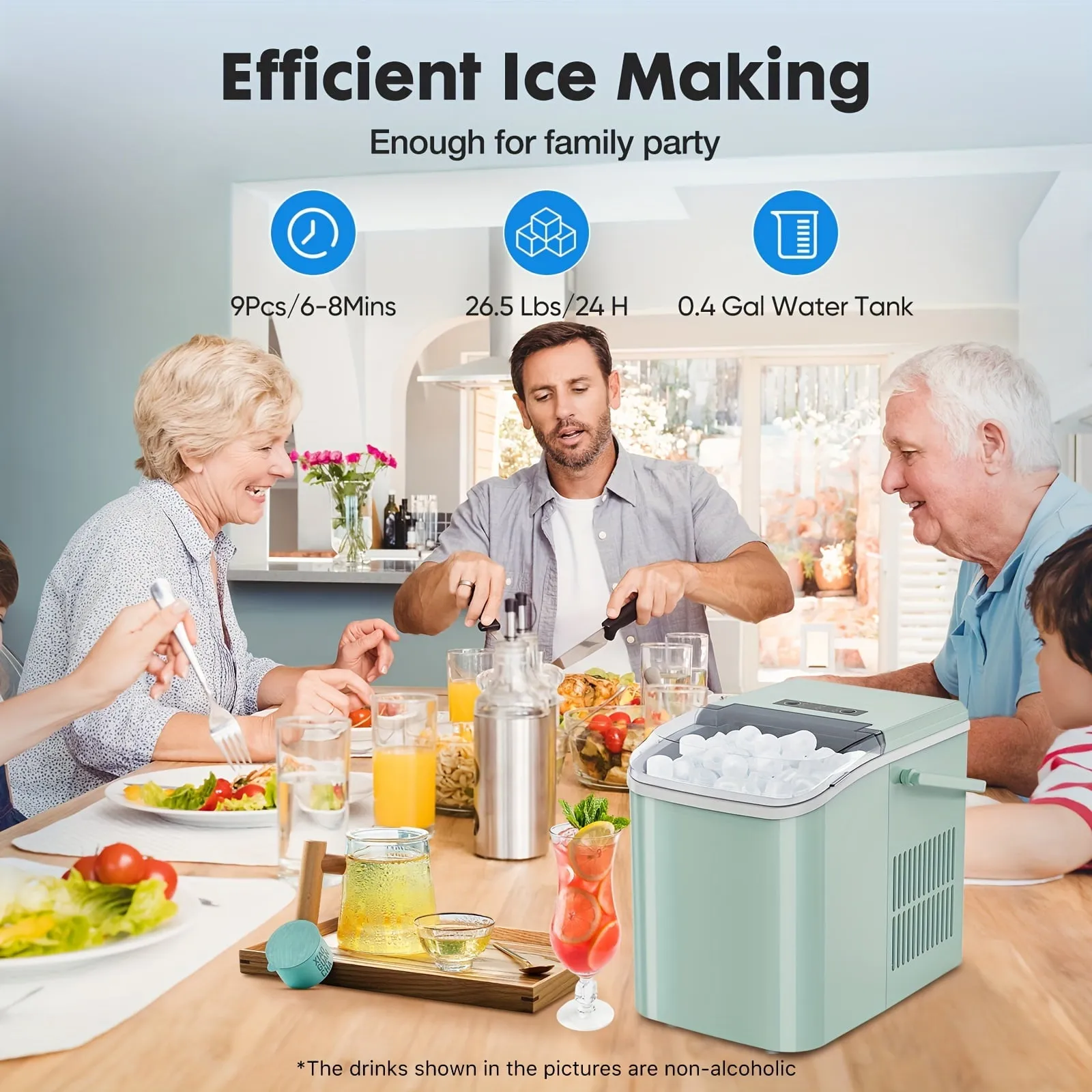 1pc Quick-Freeze Countertop Ice Maker - 9 Bullet Ice Cubes in 6 Mins, 26lbs Daily - Compact & Self-Cleaning for Parties