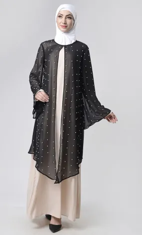 2 Layer Pearl Upper Front Open Abaya