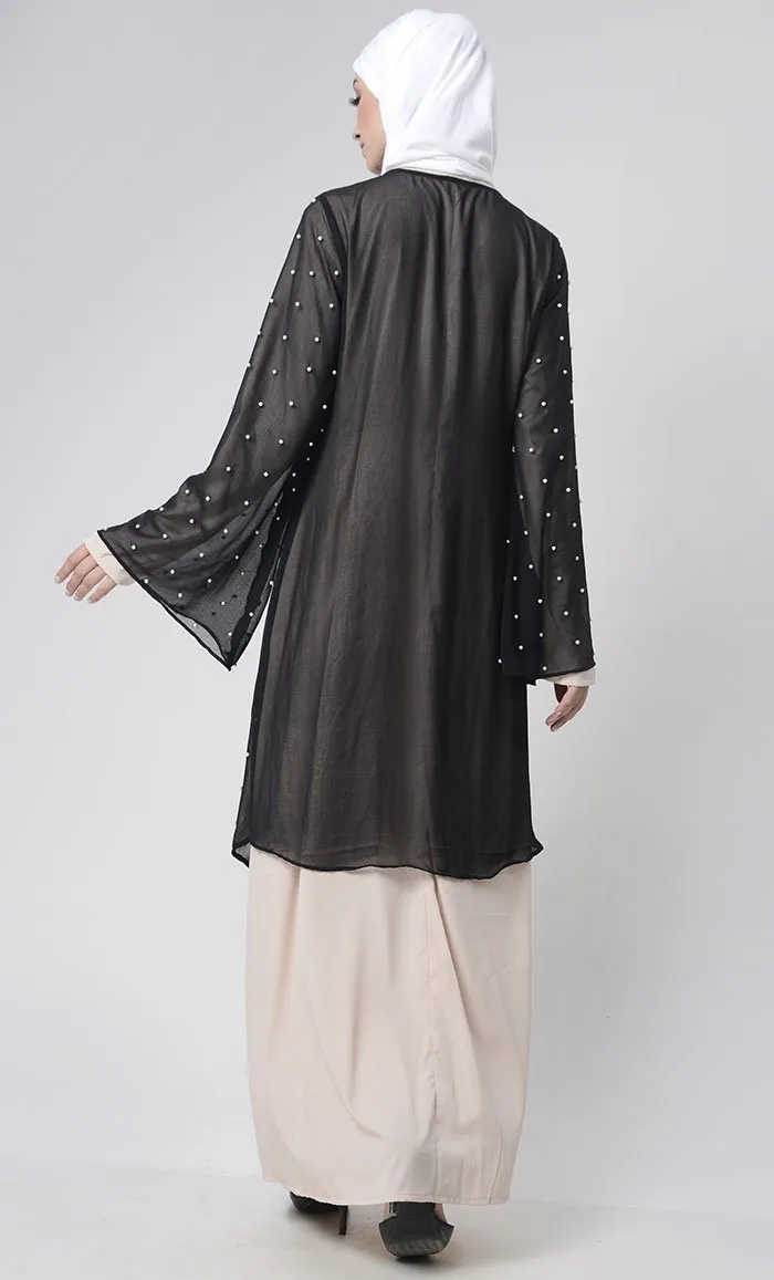 2 Layer Pearl Upper Front Open Abaya