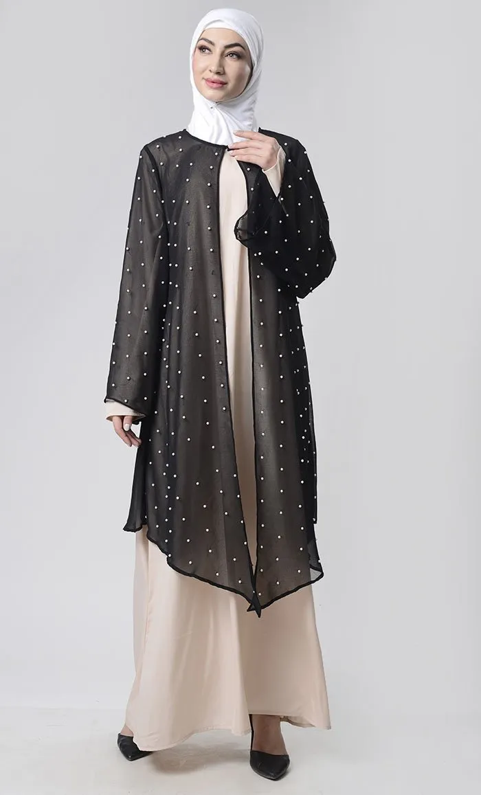 2 Layer Pearl Upper Front Open Abaya