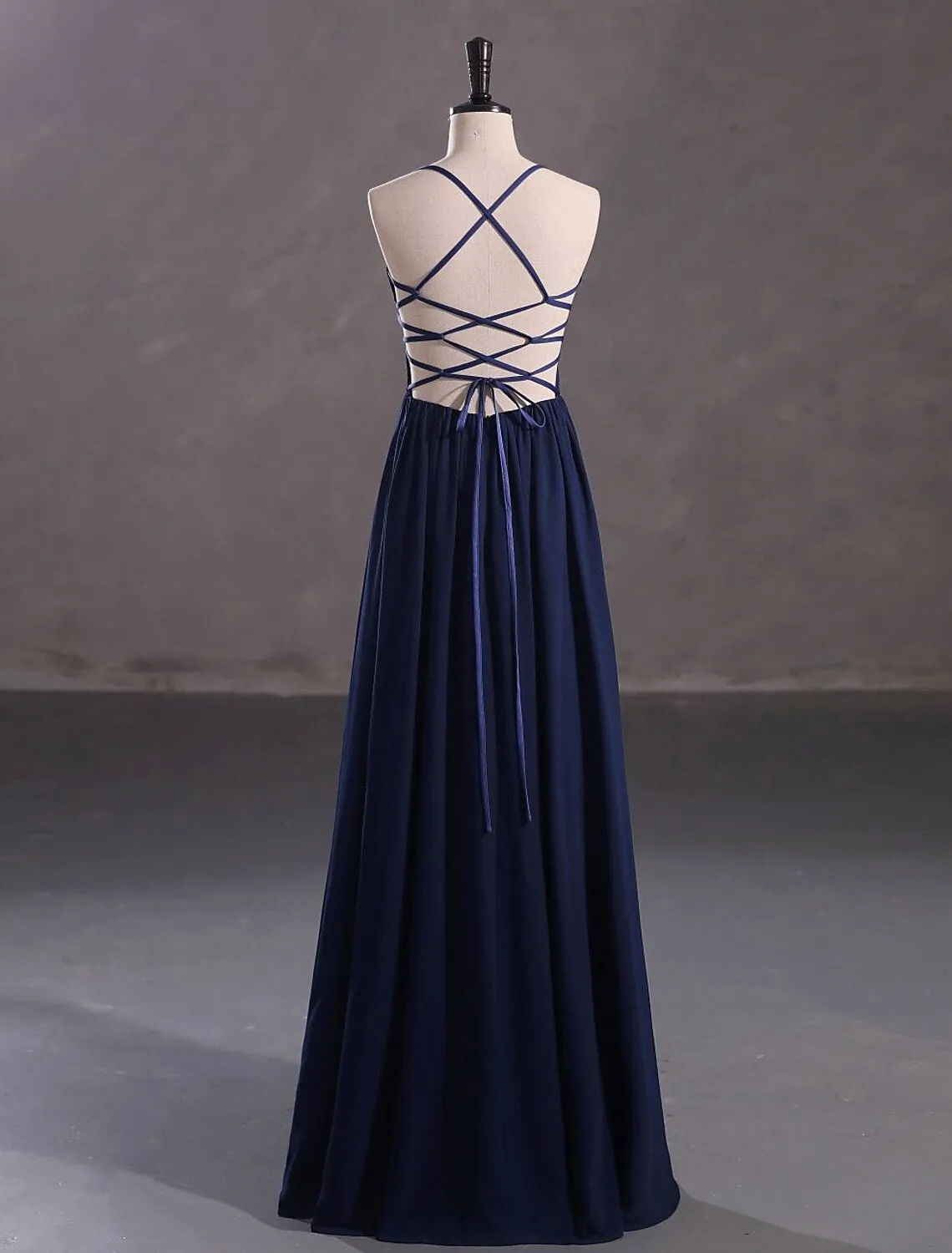 A-Line Evening Gown Elegant Dress Wedding Guest Floor Length Sleeveless Spaghetti Strap Chiffon Crisscross Back with Sequin Slit