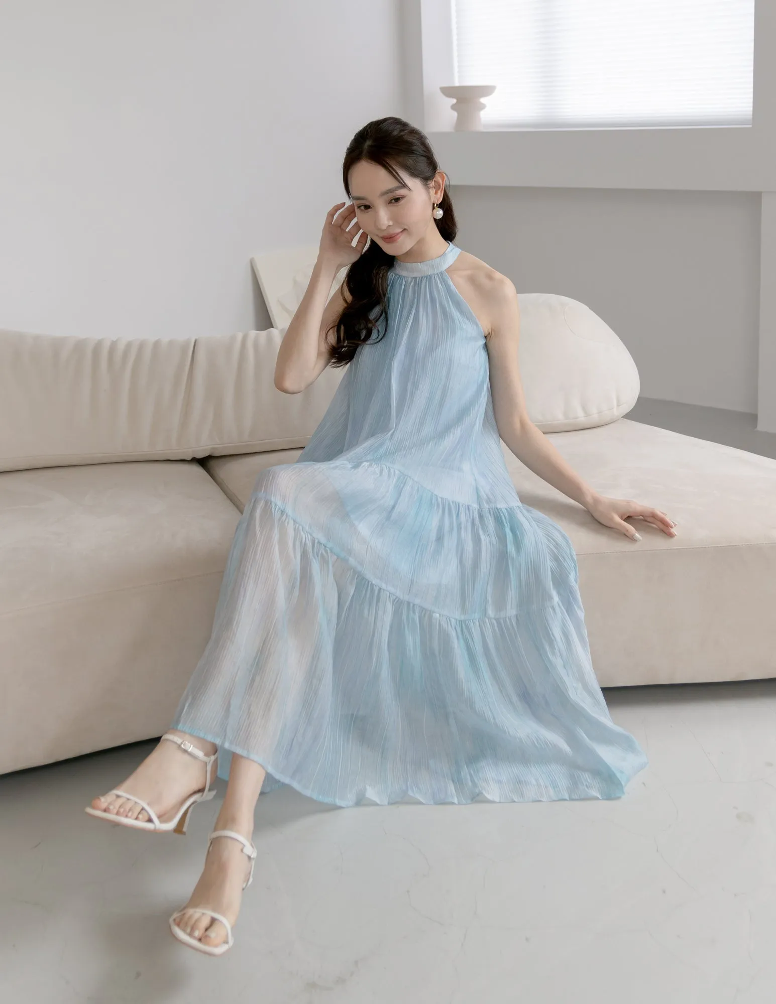 Adelia Organza Ombre Dress in Blue