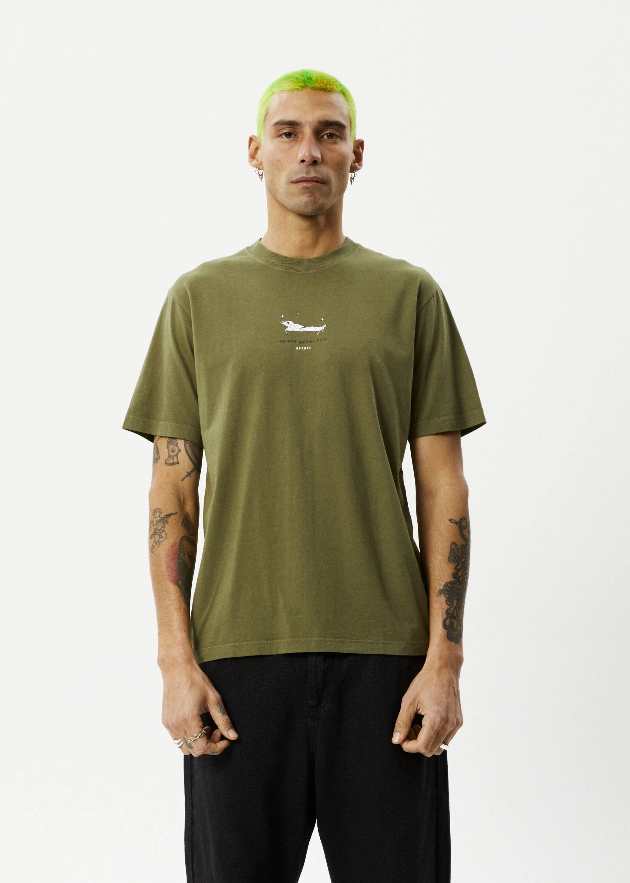 AFENDS Mens Relaxed - Retro Fit Tee - Military