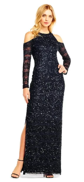 Aidan Mattox - MD1E201685 Cold Shoulder Sleeves Sequined Gown