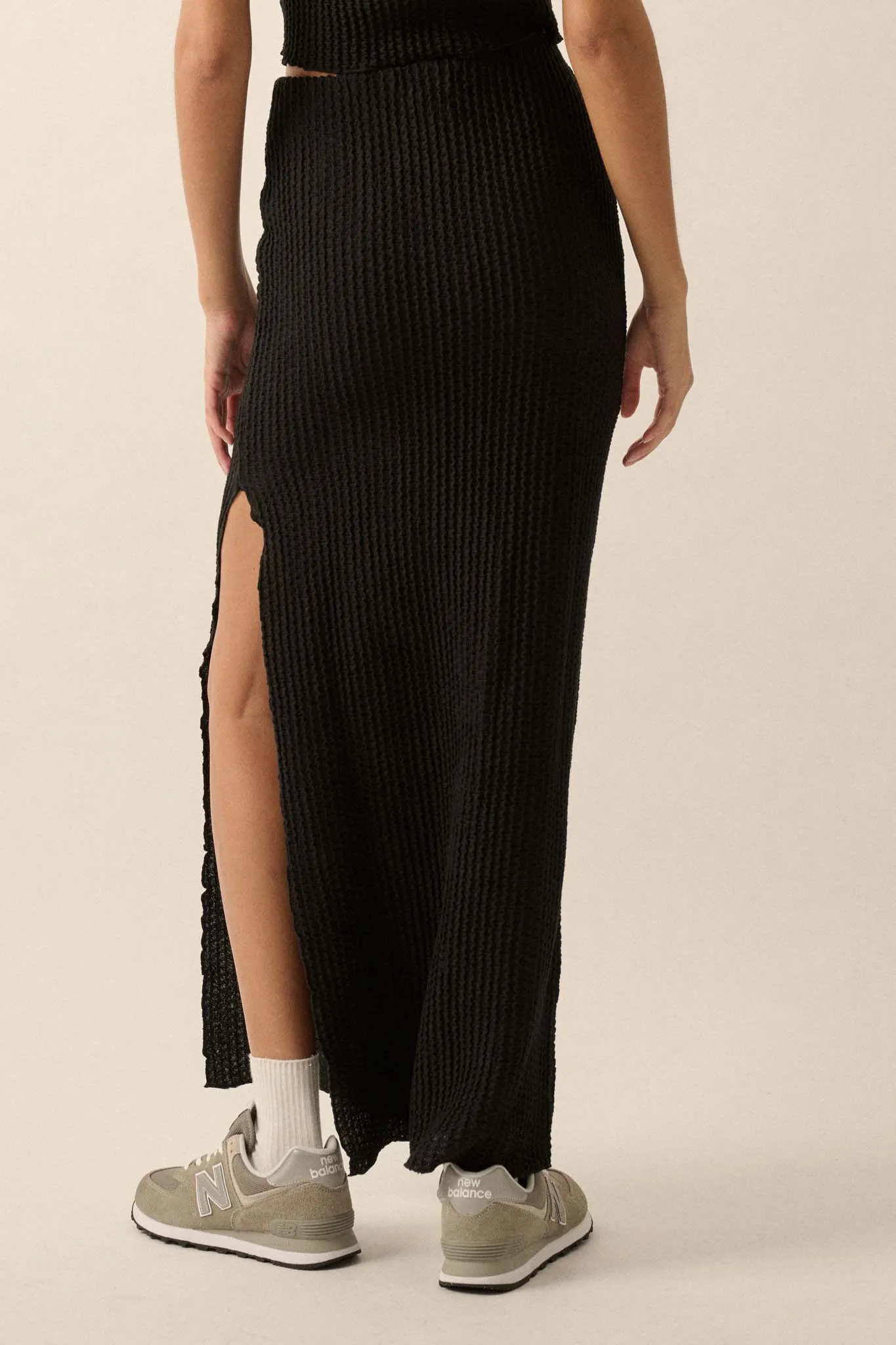 Air Kiss Textured Pucker-Knit Maxi Skirt