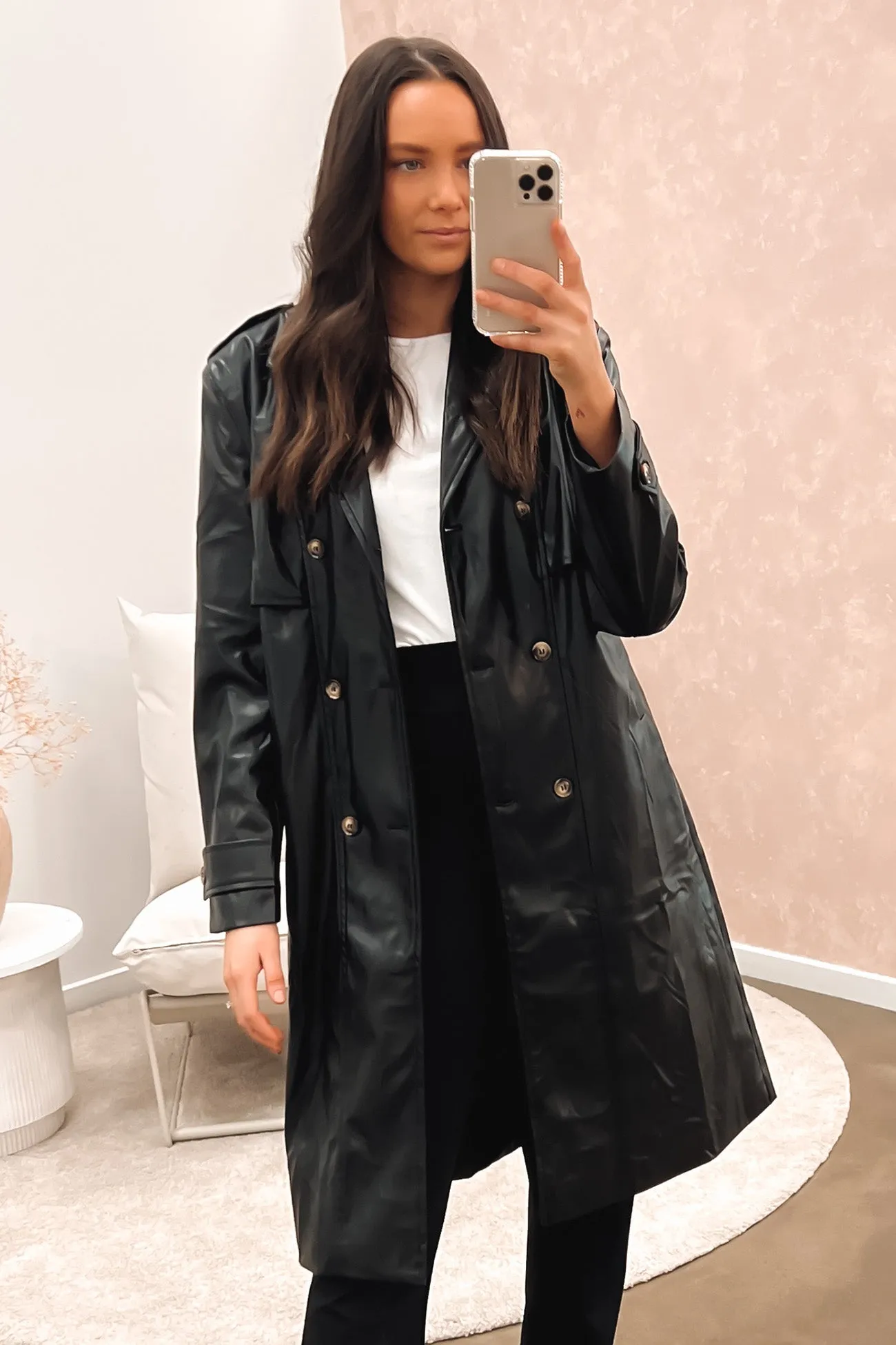 Alexis Vegan Leather Trench Black