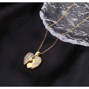 Angle Wings Heart Love Multi Color Pendant Chain For Women