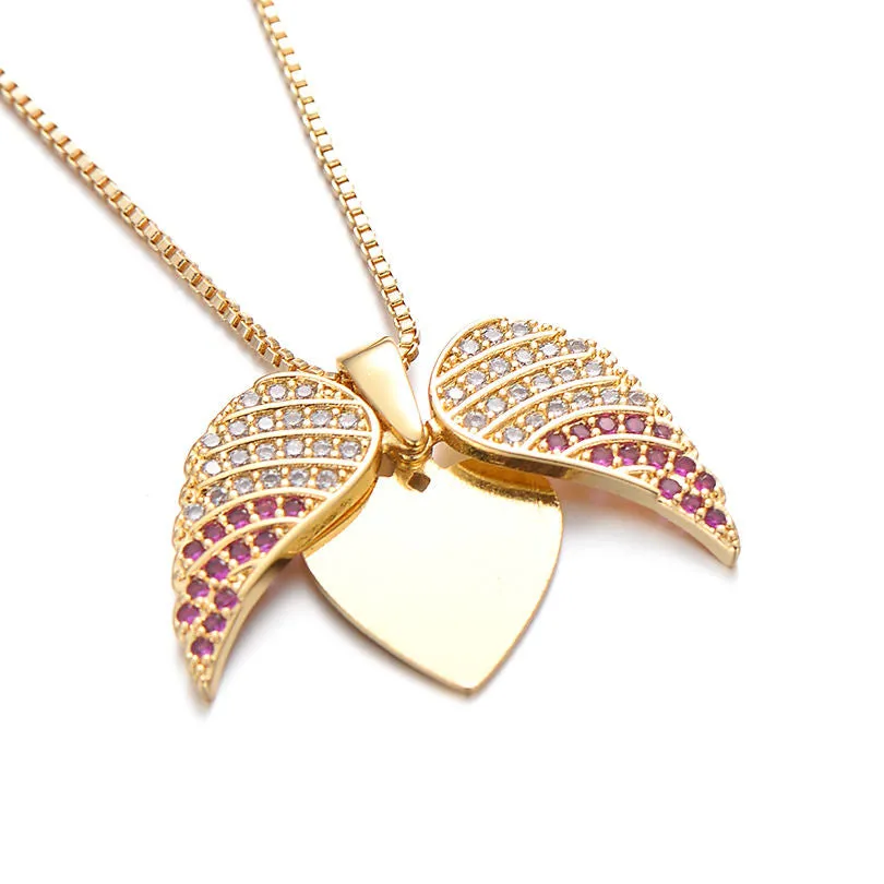 Angle Wings Heart Love Pink Pendant Chain Women