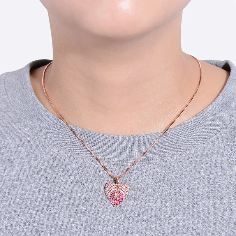 Angle Wings Heart Love Pink Pendant Chain Women