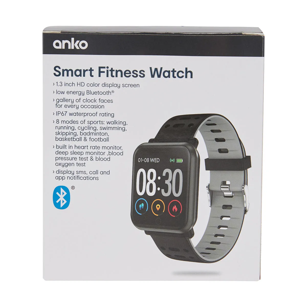 Anko Smart Fitness Watch/ Waterproof with 1.3-inch HD Display / 8 Sports Modes