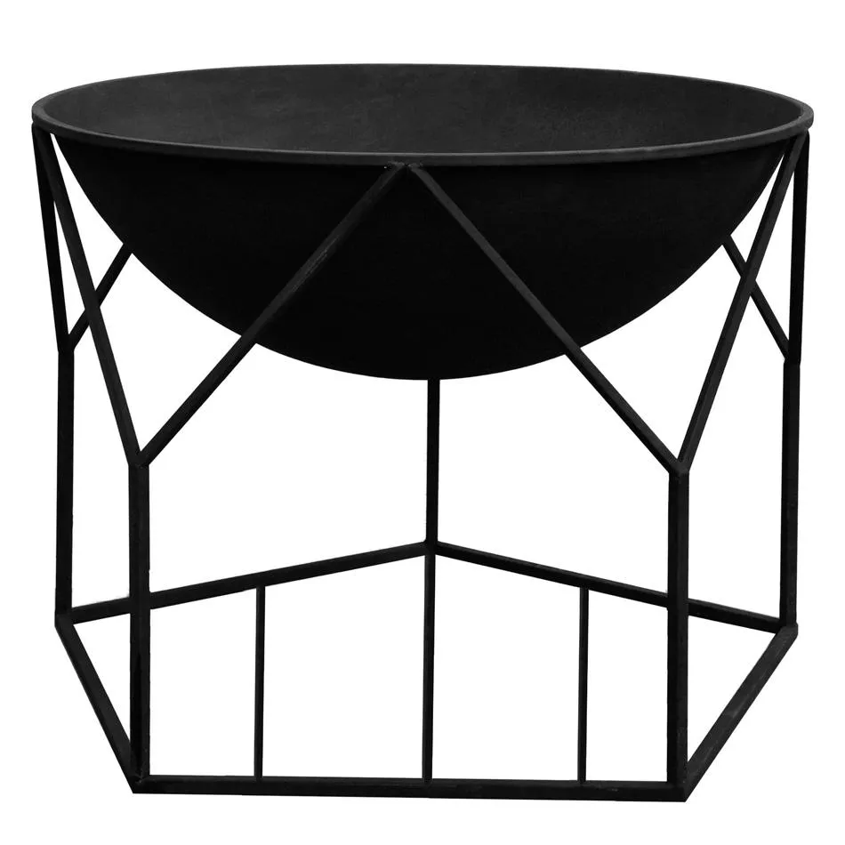 Antalya Large Round Fire Pit With Stand - Black Iron