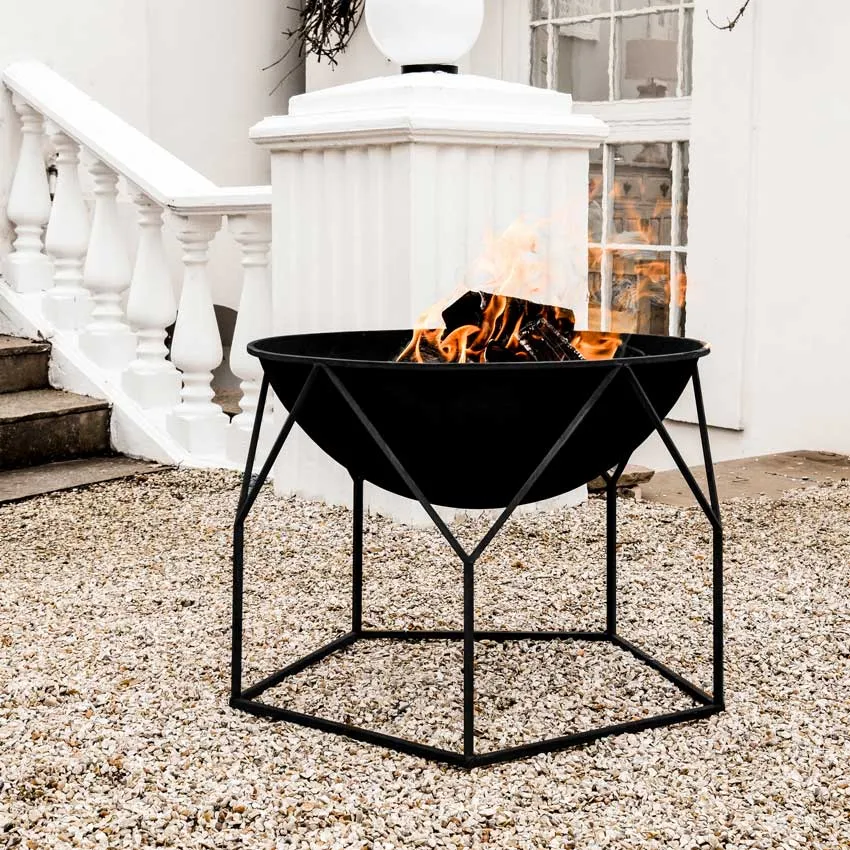 Antalya Large Round Fire Pit With Stand - Black Iron