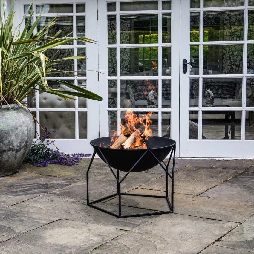 Antalya Large Round Fire Pit With Stand - Black Iron