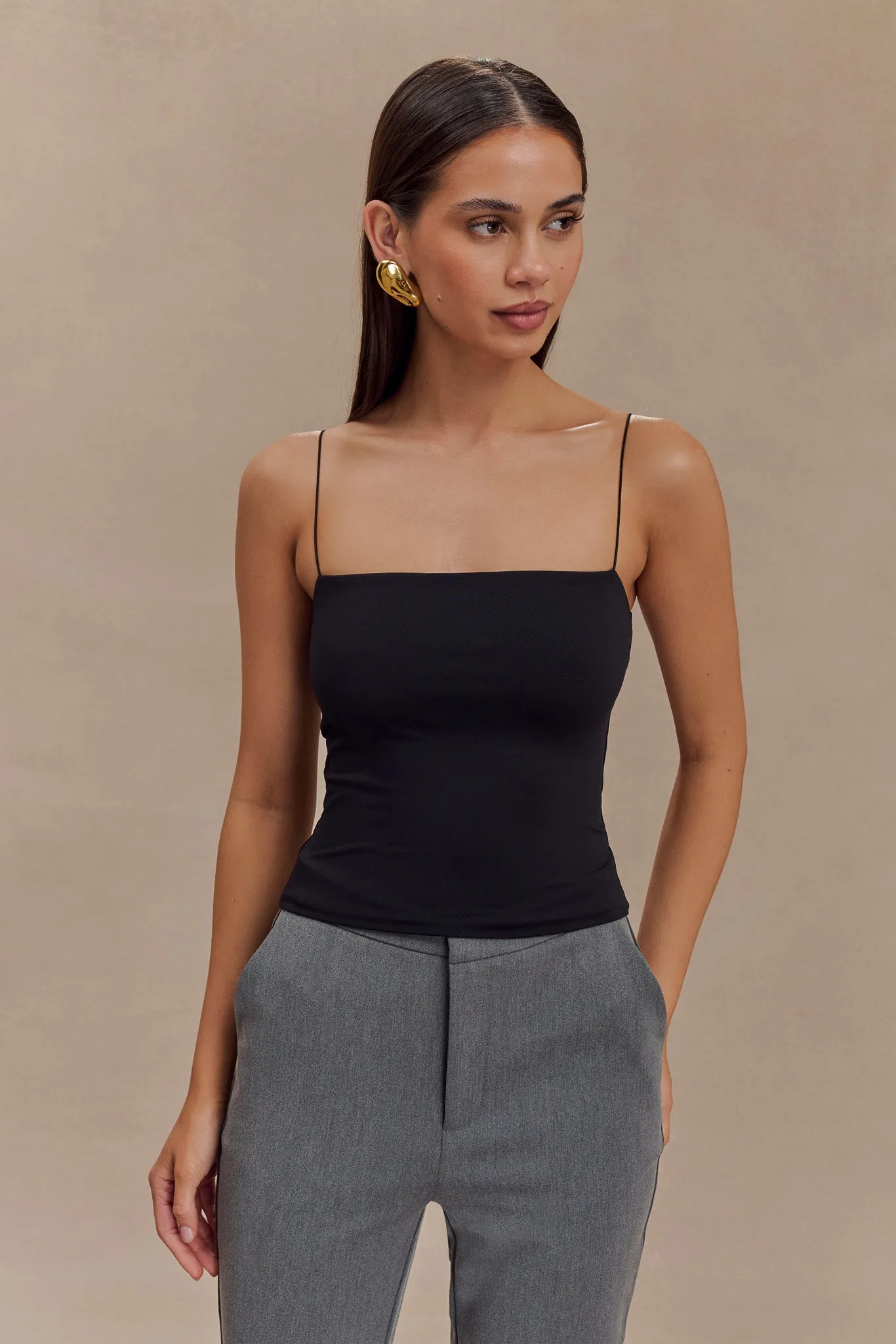 Arya Longline Spaghetti Strap Top - Black