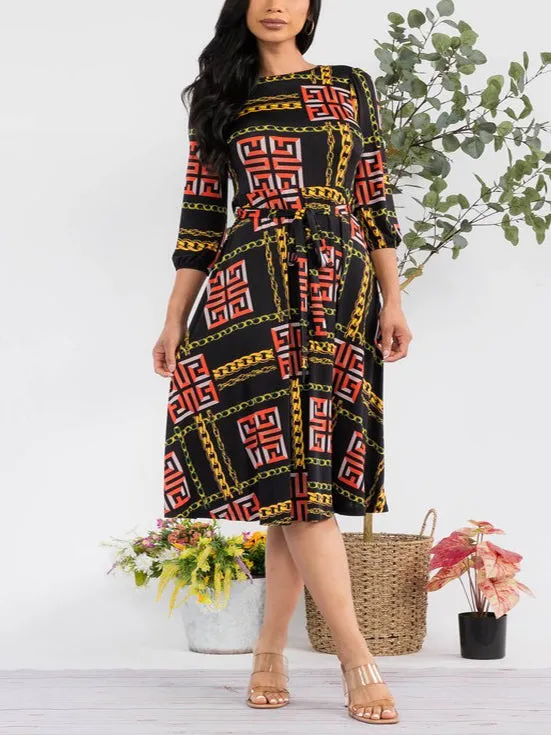 Avril Plus Size Fit & Flare Midi Dress in Versace Mix