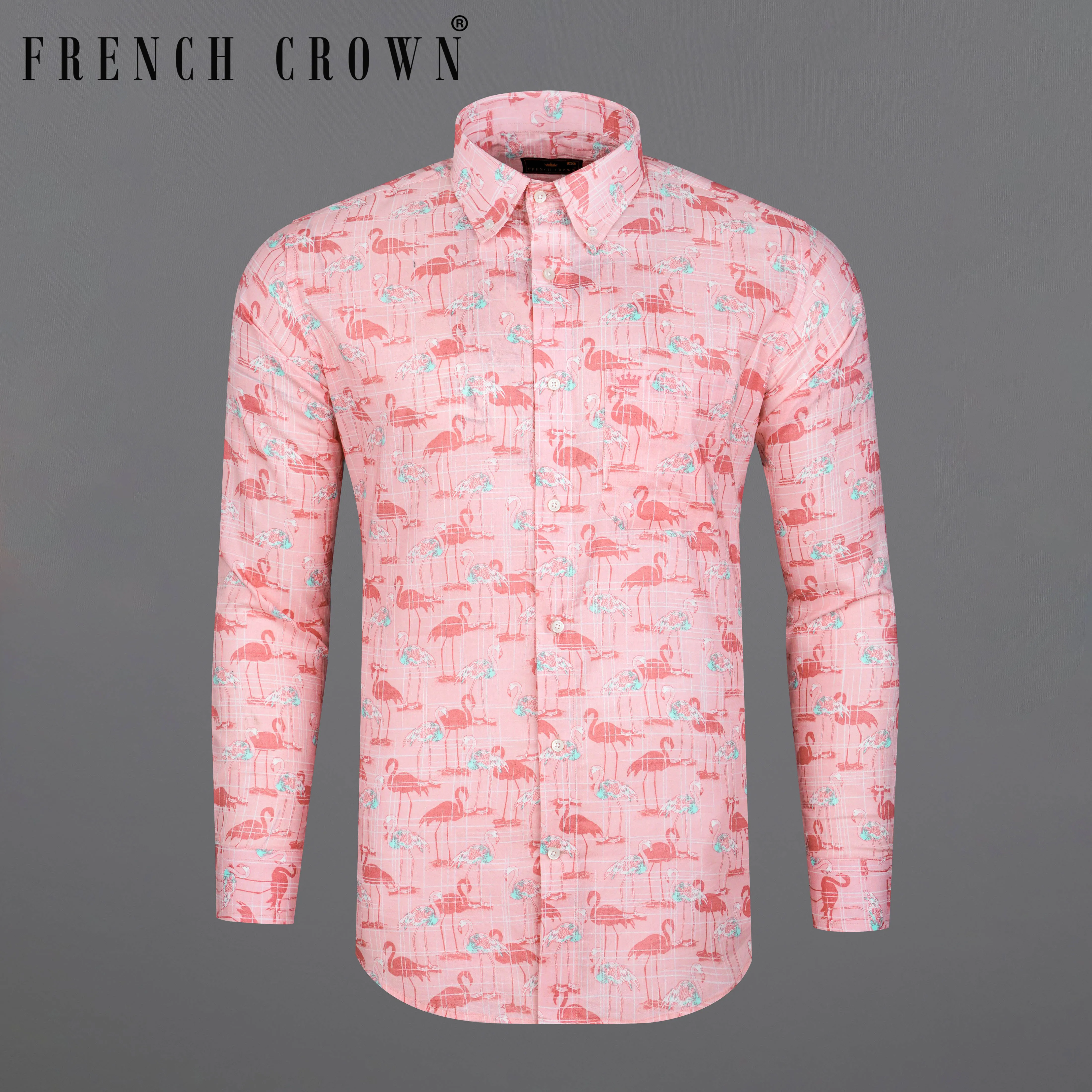 Azalea Pink Swan Printed Premium Cotton Shirt