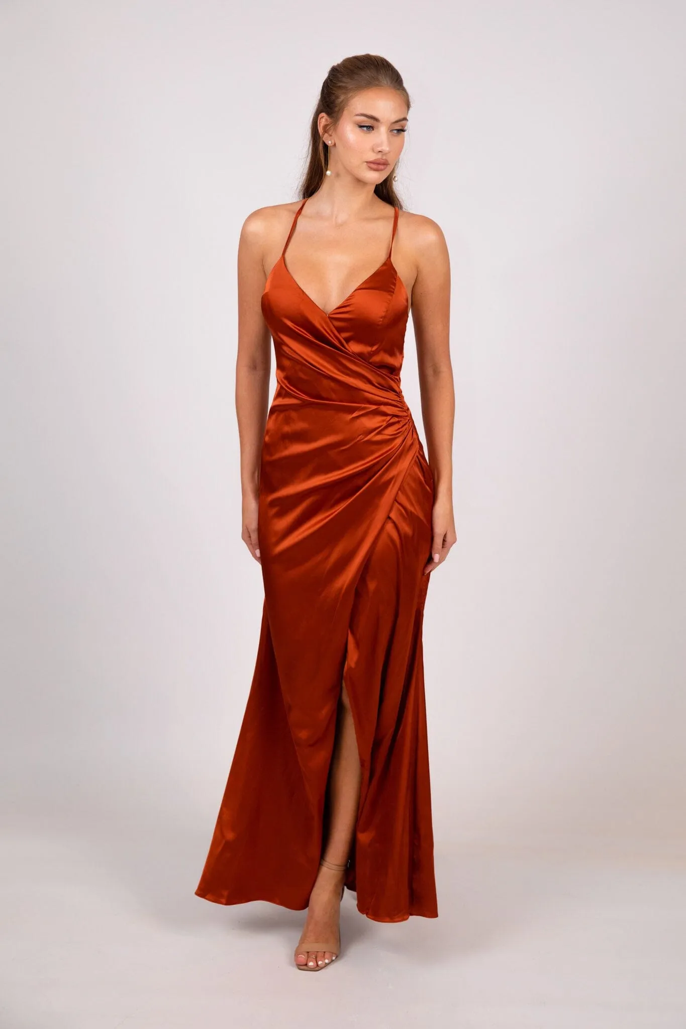 BELINDA Satin Maxi Dress - Burnt Orange