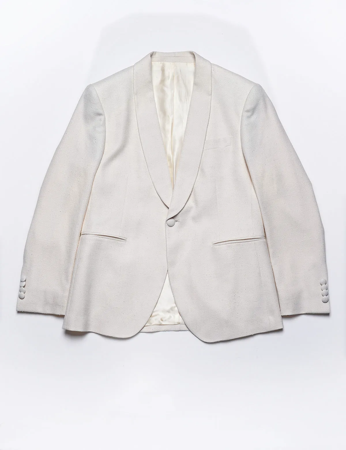 BKT50 Shawl Collar Dinner Jacket in Silk & Wool Hopsack - Ivory