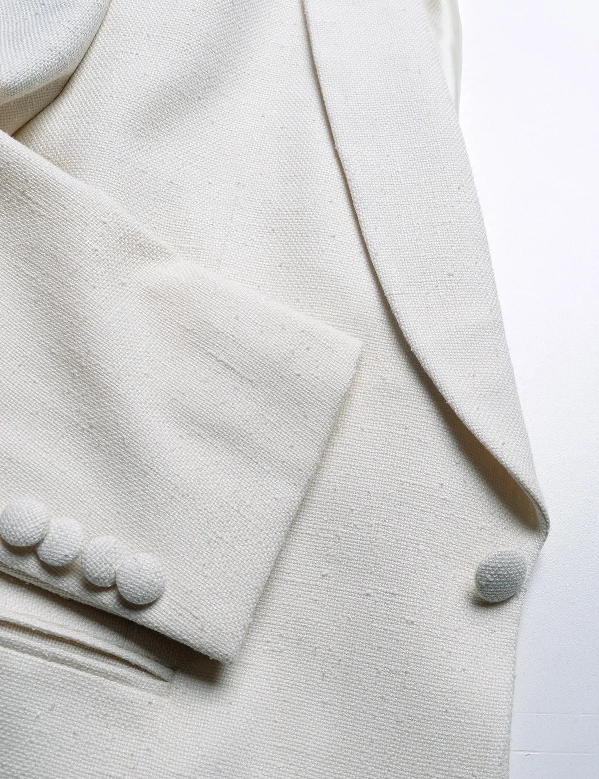 BKT50 Shawl Collar Dinner Jacket in Silk & Wool Hopsack - Ivory