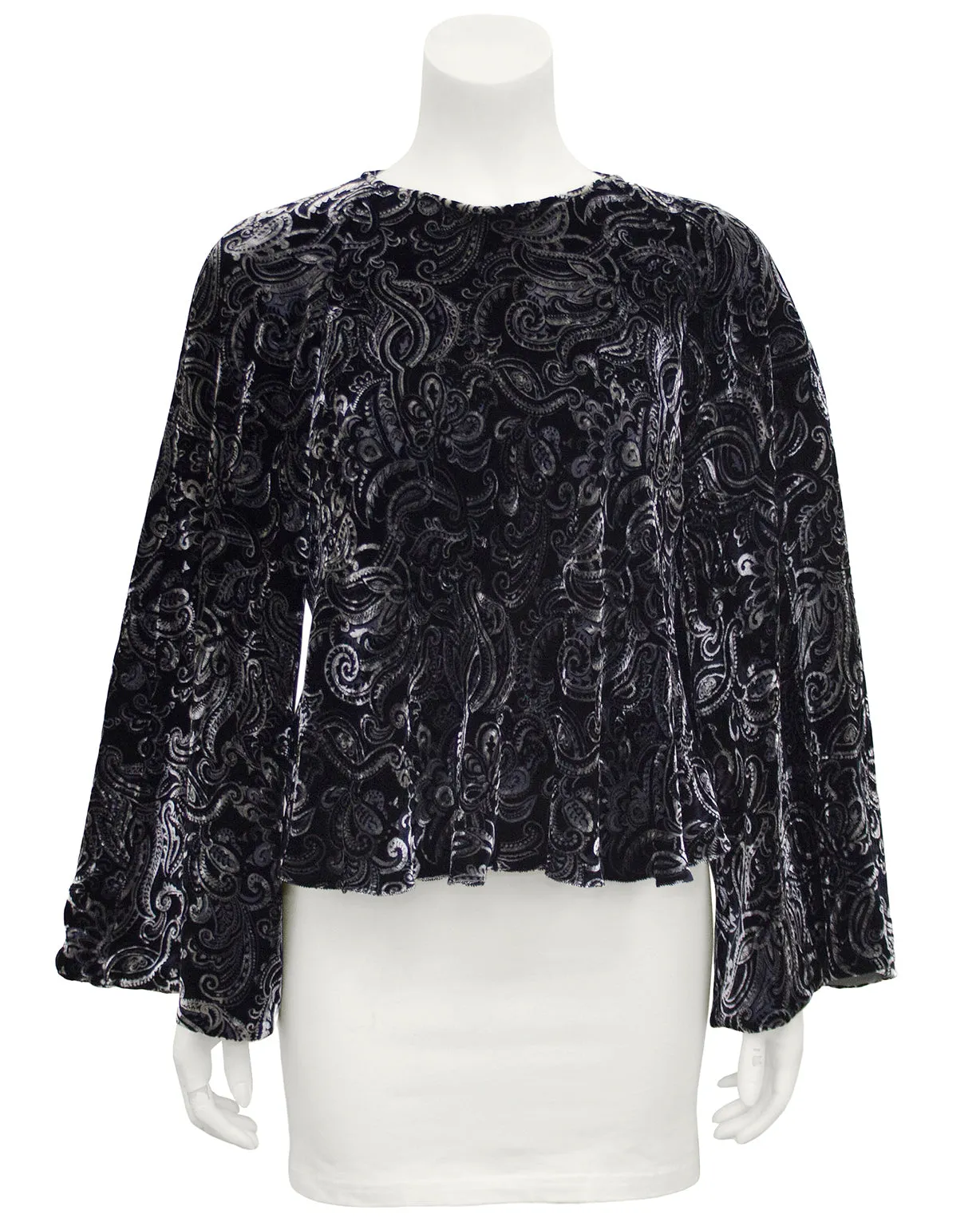 Black and Grey Velvet Paisley Blouse