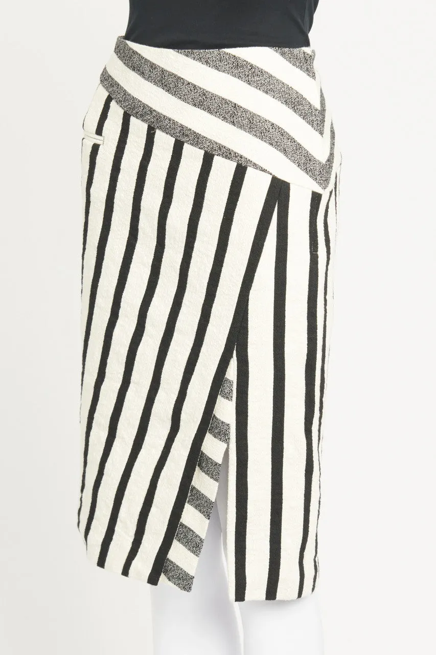 Black and White Stripe Textured Preowned Skirt