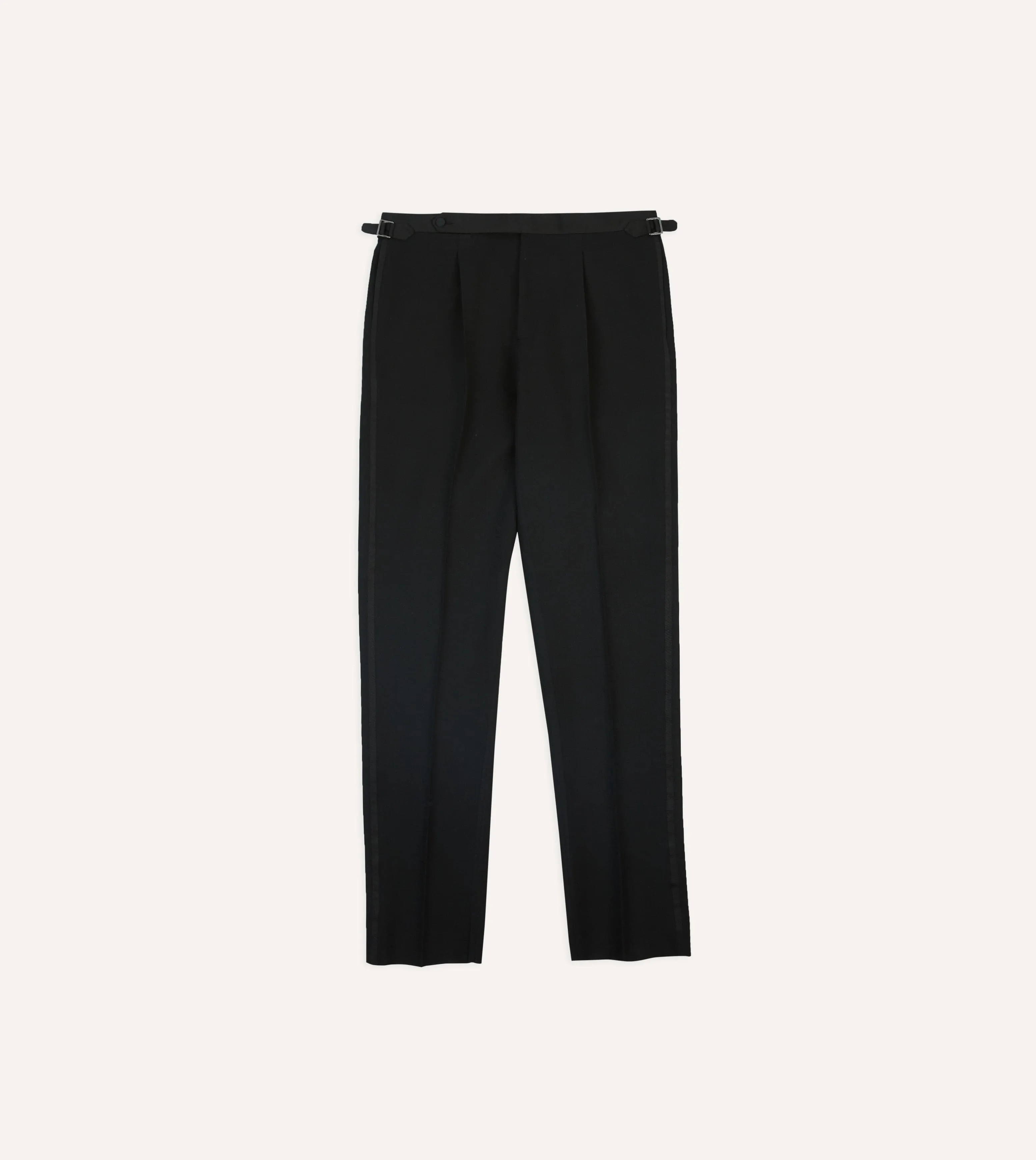 Black Barathea Wool Single Pleat Dinner Trousers