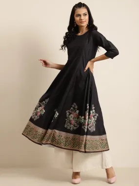 Black Floral Kali Kurta