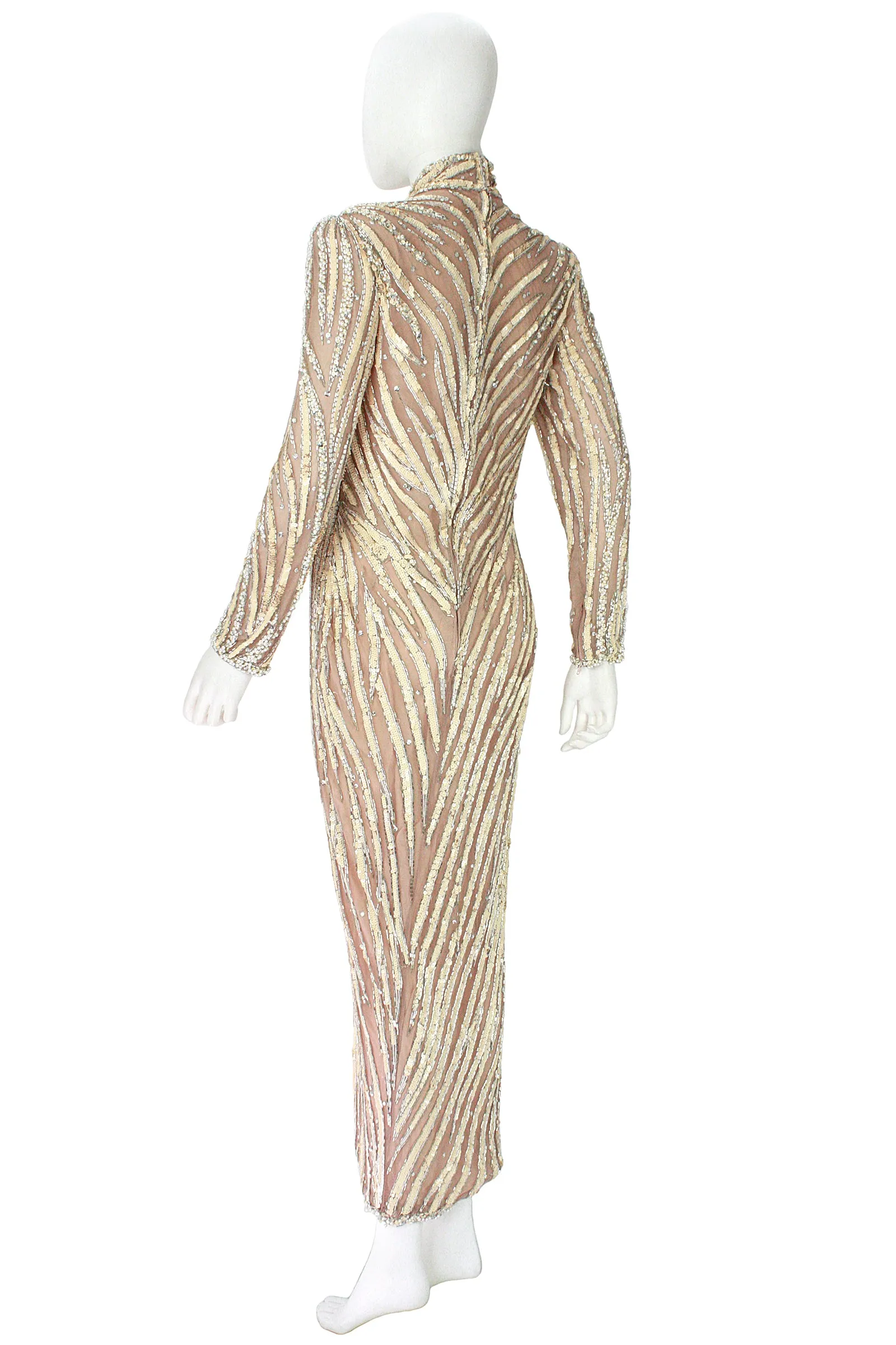 BOB MACKIE Circa 1980s Cream Beaded Gown