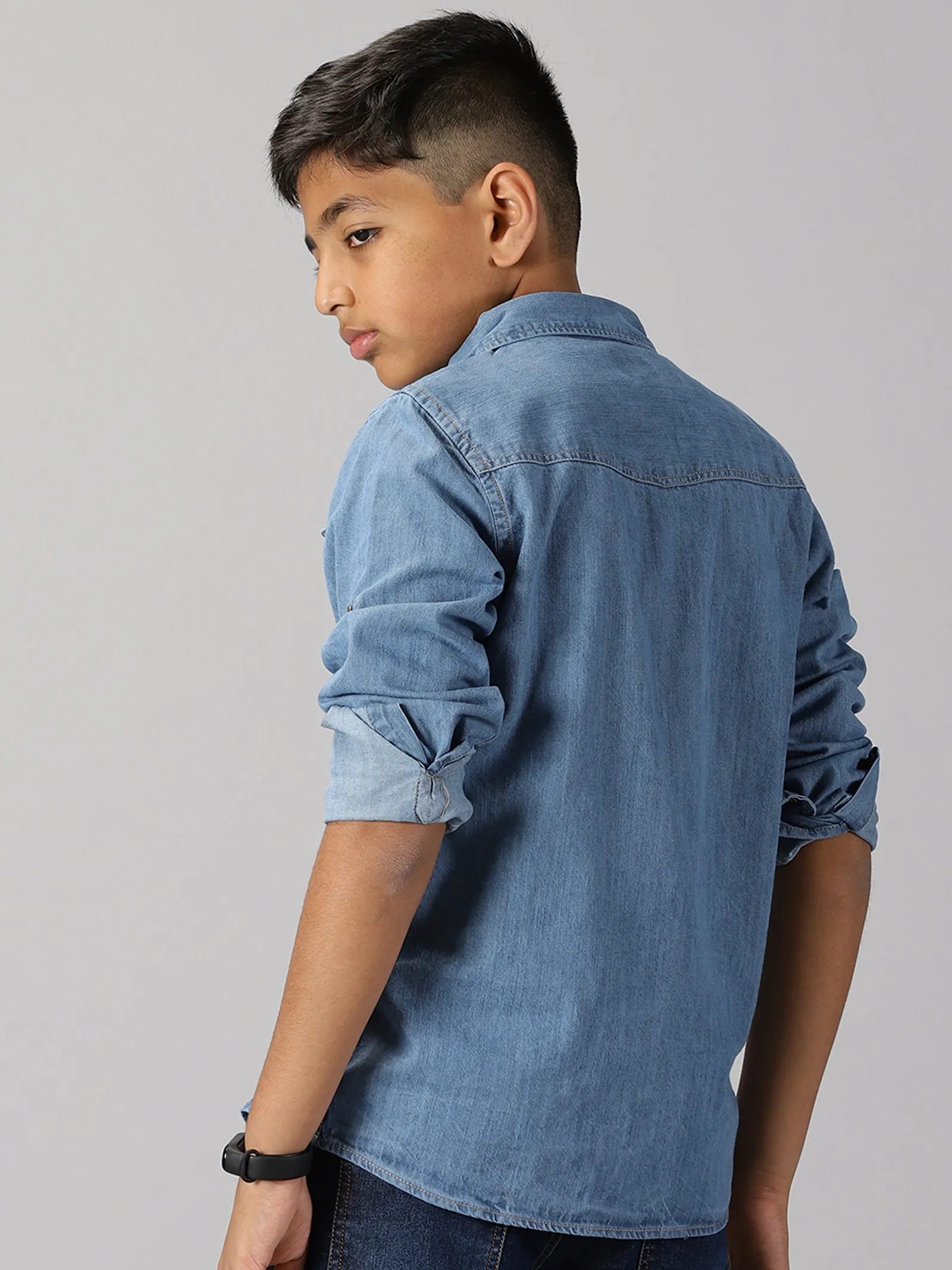 Boys Double Pocket Denim Shirt