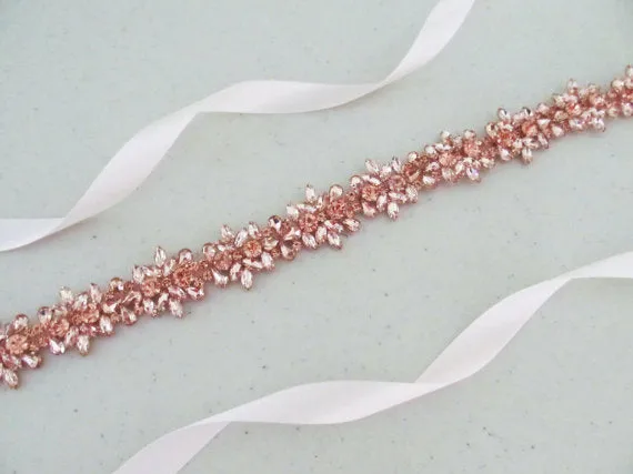 Bridal Belt,Wedding Belt,Rose Gold Crystal Rhinestone Belt,Gorgeous Beading Belt, SA0022