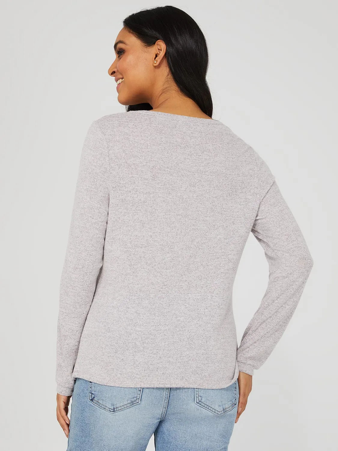 Brushed Sweater With Pearl Sleeve Detail