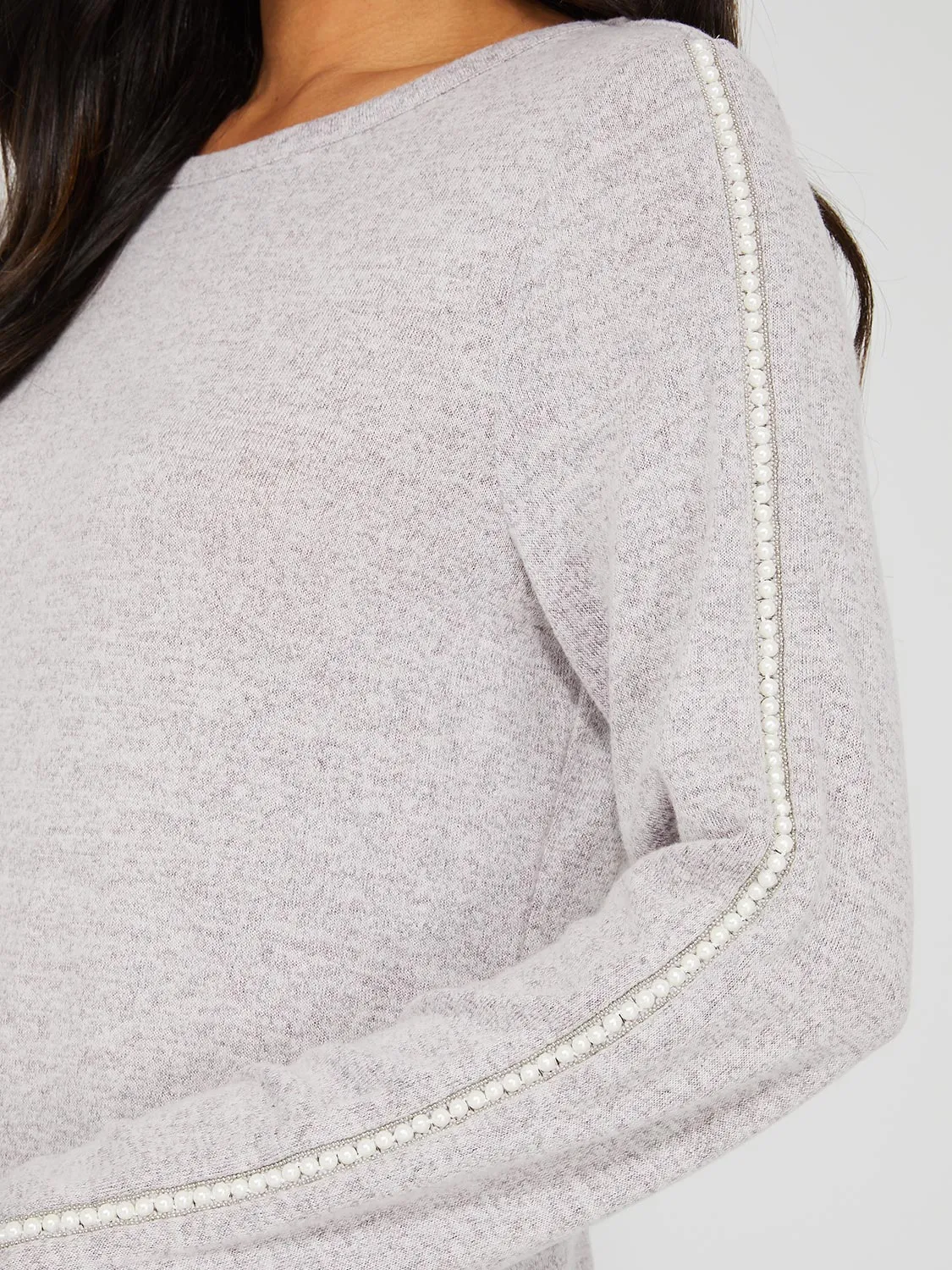 Brushed Sweater With Pearl Sleeve Detail