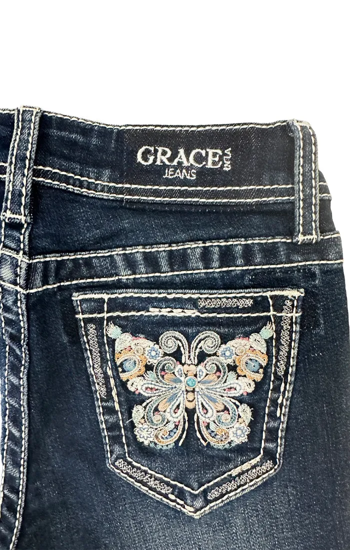 Butterfly Detail Embroidery Girls Bootcut Jeans