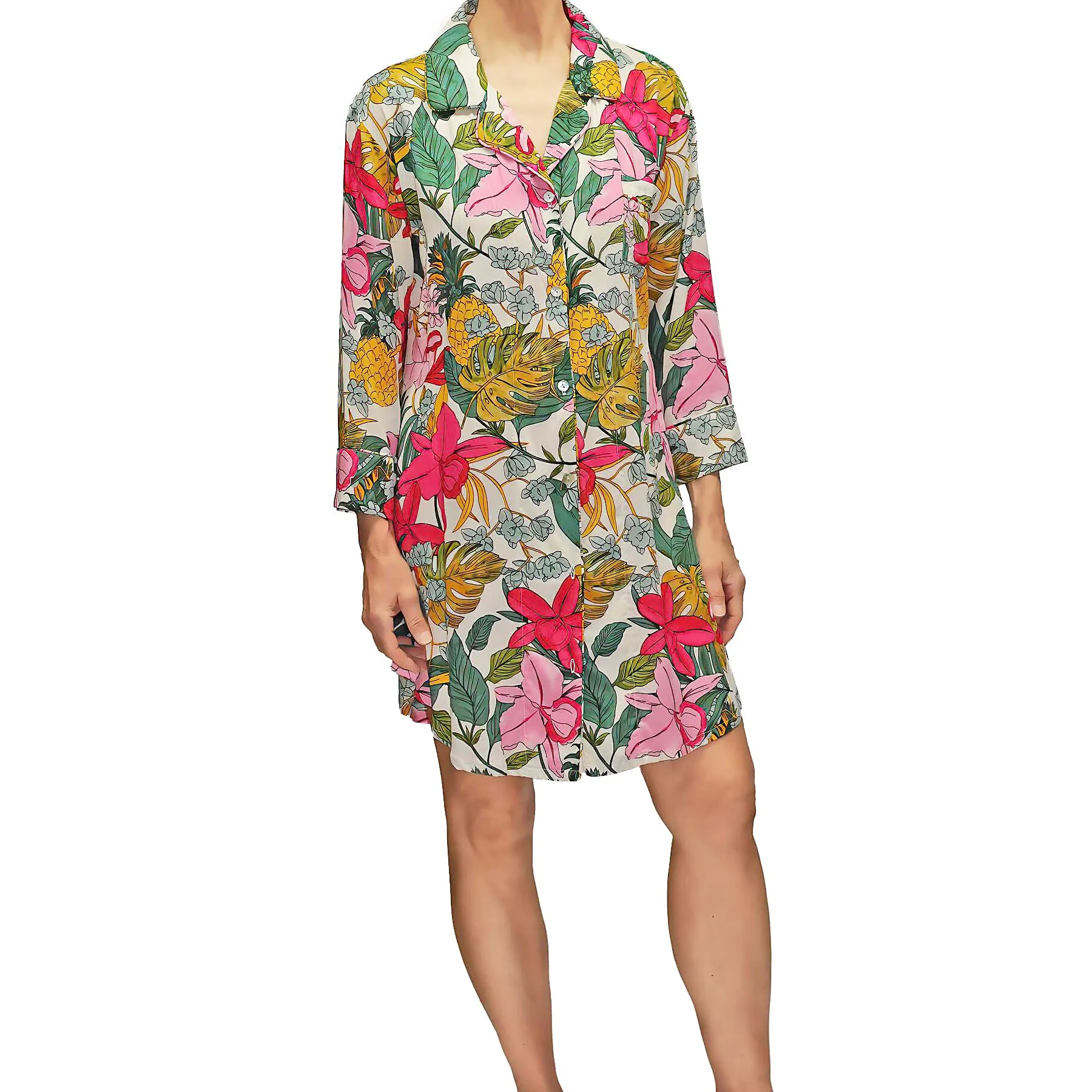 Button Front Floral Print Sleepshirt