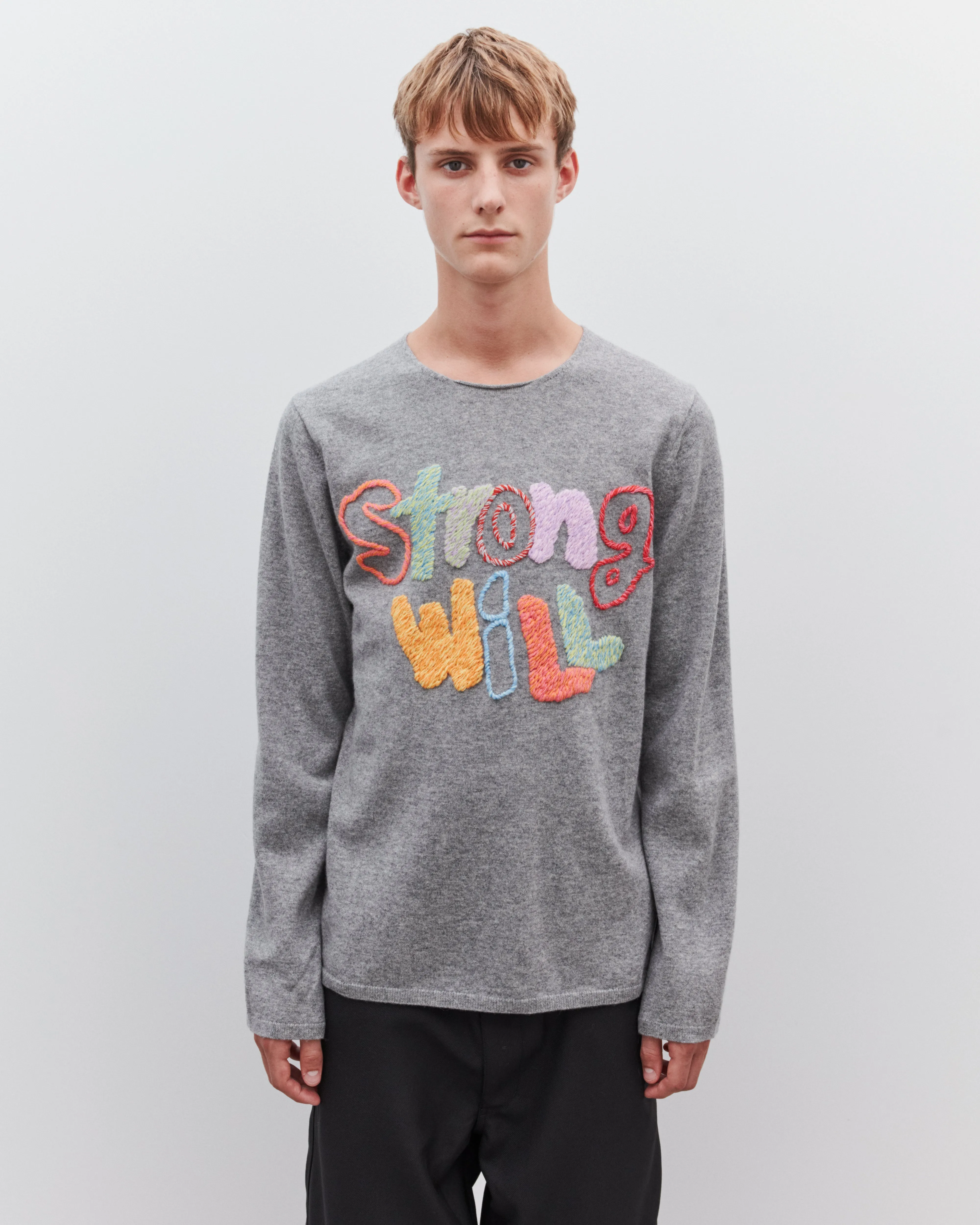 CDG Shirt - Men's Strong Will Embroidered Wool Sweatshirt - (Grey)