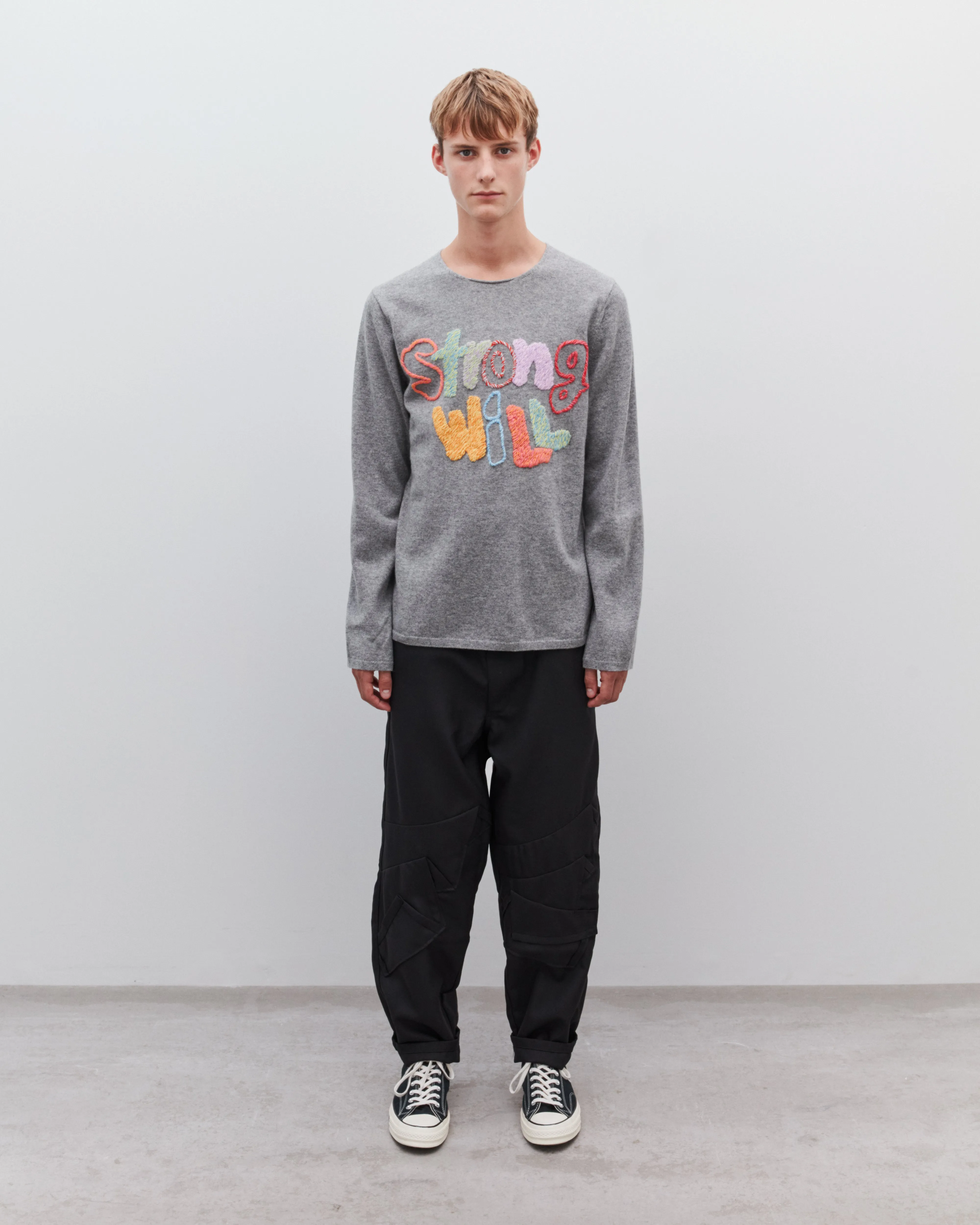 CDG Shirt - Men's Strong Will Embroidered Wool Sweatshirt - (Grey)