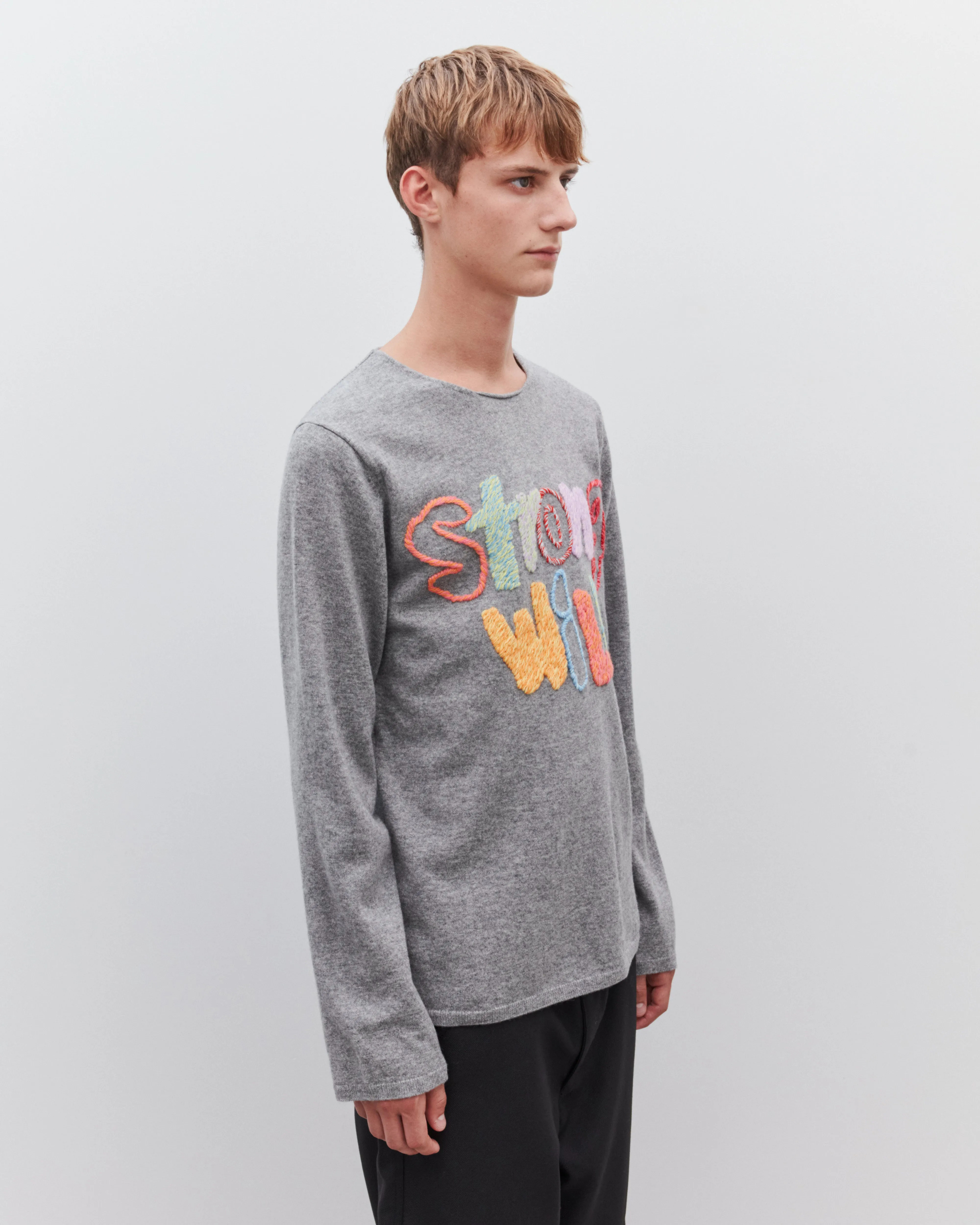 CDG Shirt - Men's Strong Will Embroidered Wool Sweatshirt - (Grey)