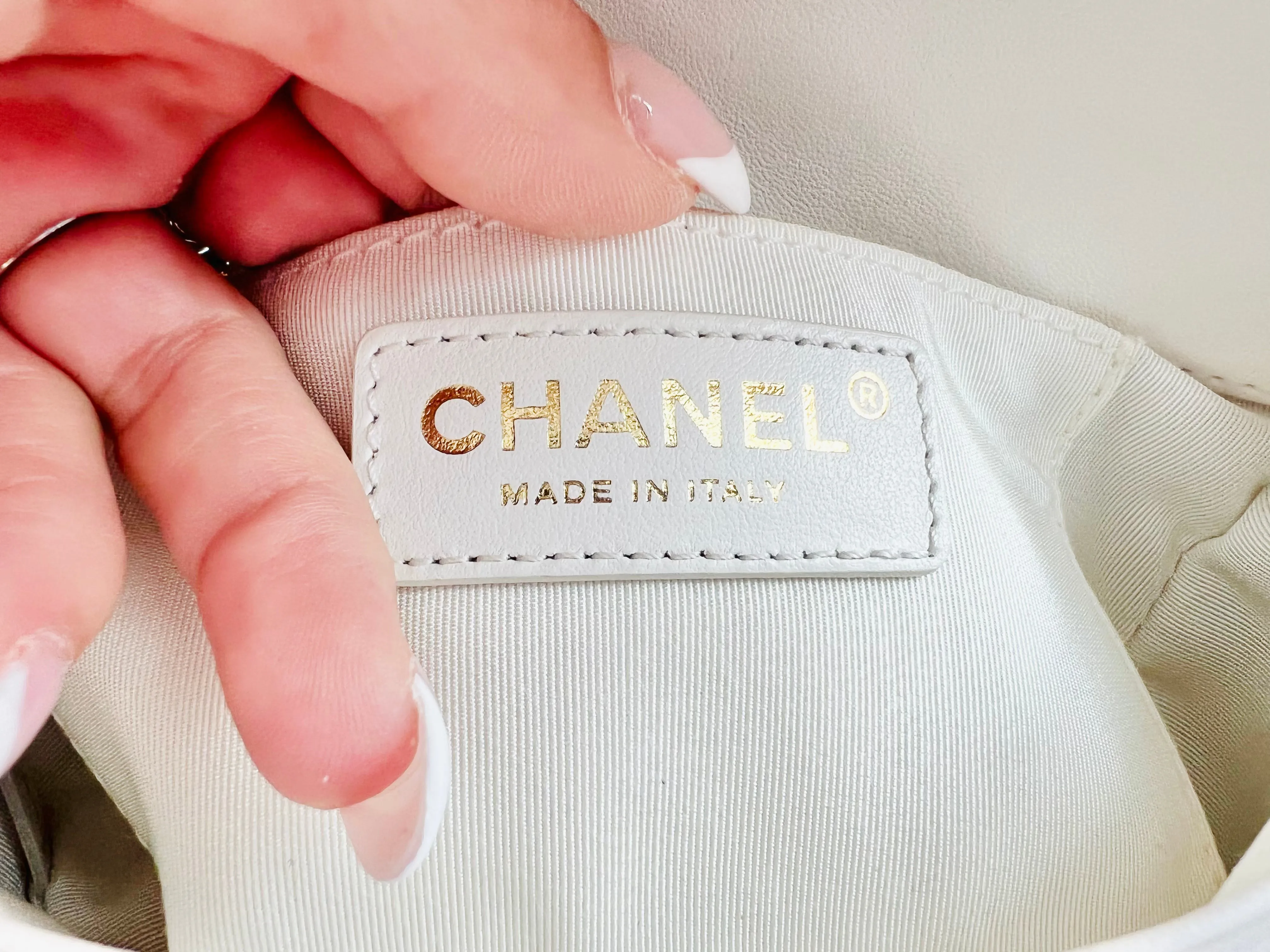 Chanel Logo Pearl Chain Bag