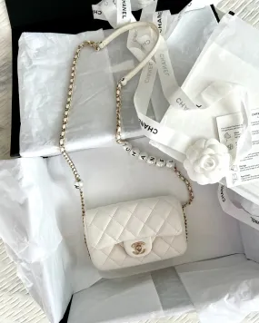 Chanel Logo Pearl Chain Bag